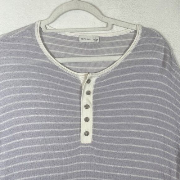Gentle Fawn Lilac & White Striped Linen-Blend Henley Top – Size L - Picture 6 of 10